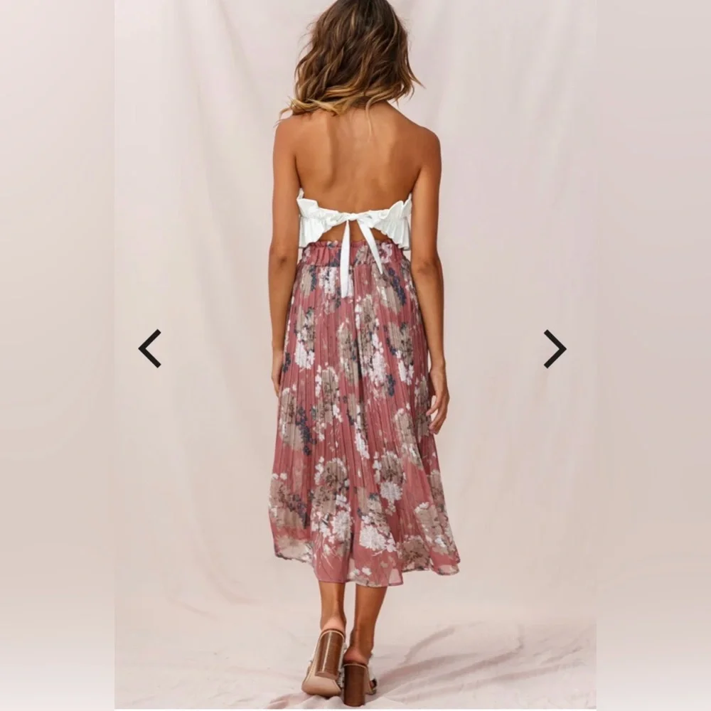 EUC Selfie Leslie Caroline Accordion Pleat Midi Skirt Rose - size XS